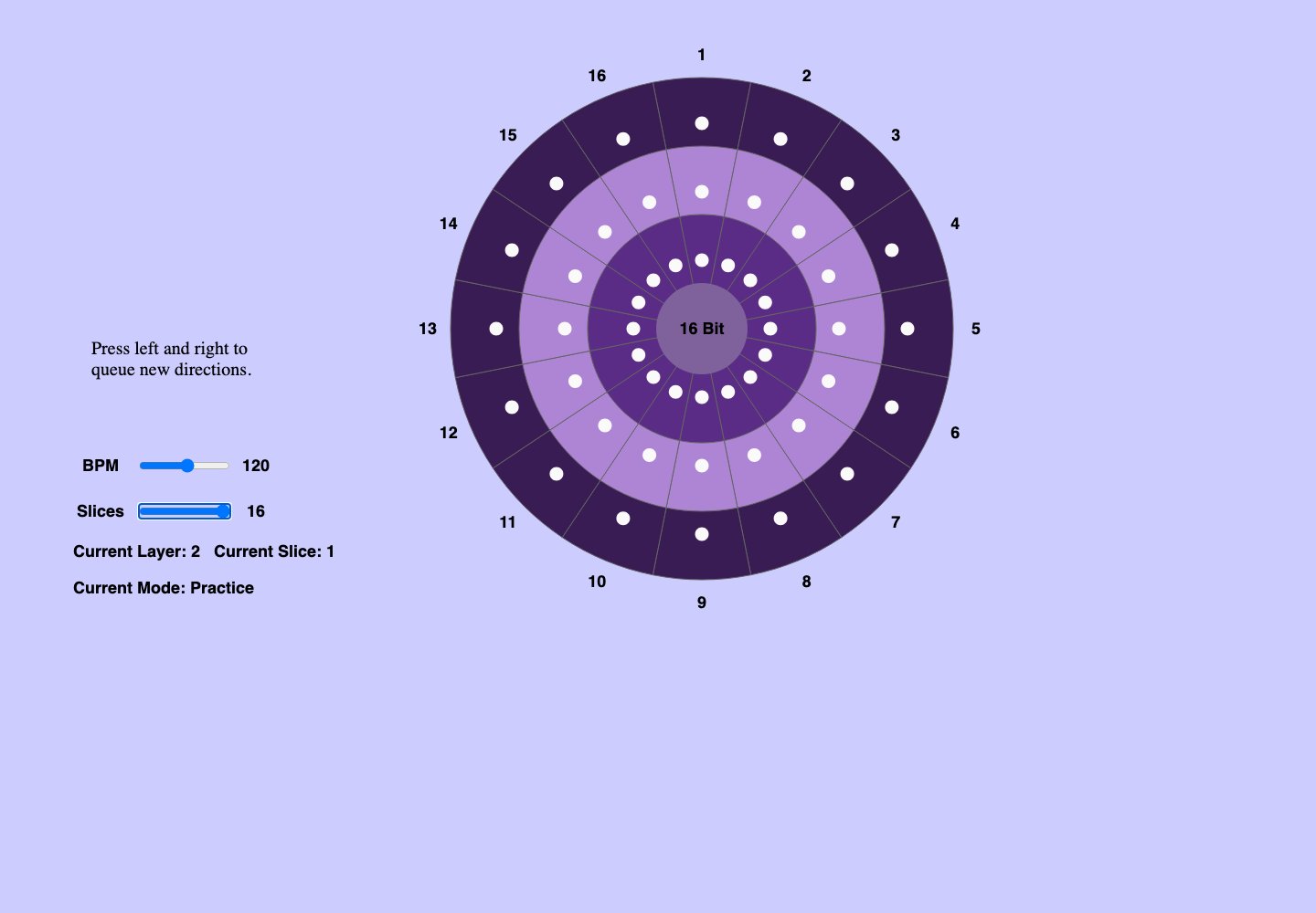 Accessible Groove Pizza: circular drum grid, instructions, tempo and slice controls