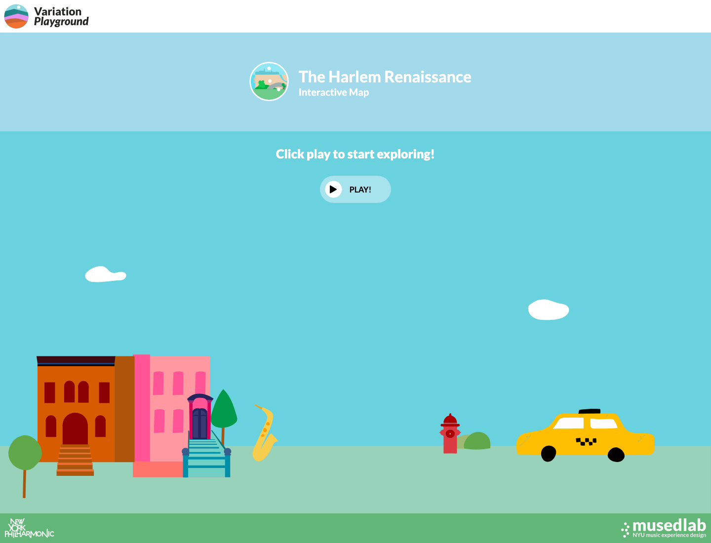 Harlem Renaissance: original playground opening screen