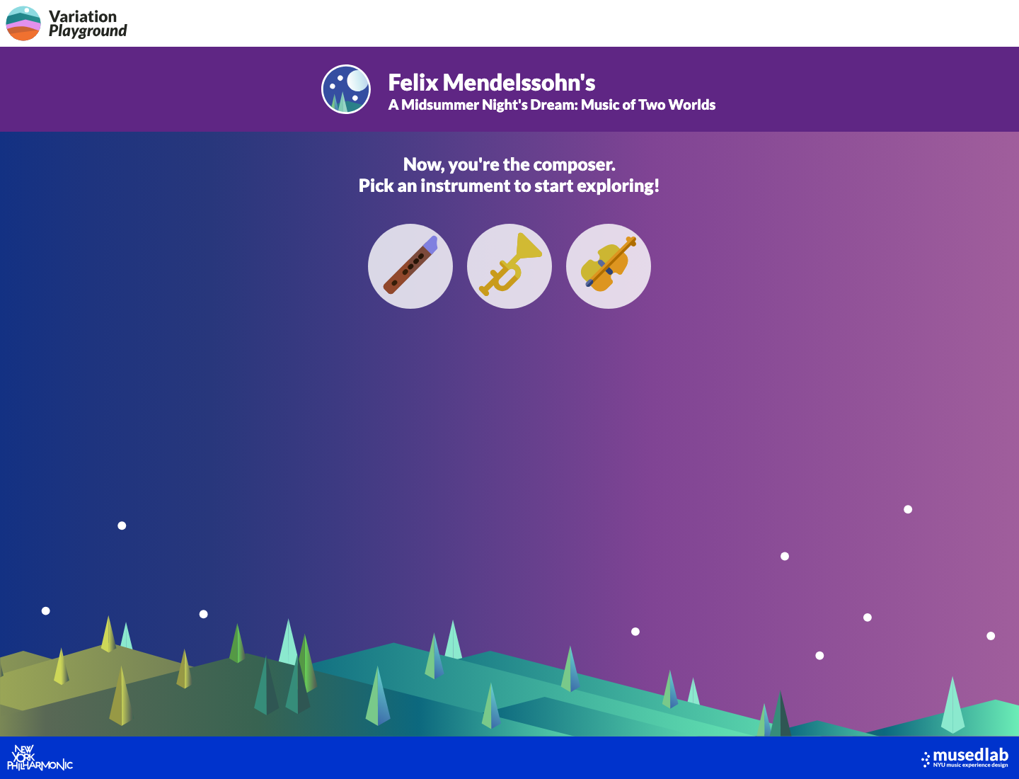 A Midsummer Night’s Dream: Music of Two Worlds: original playground opening screen